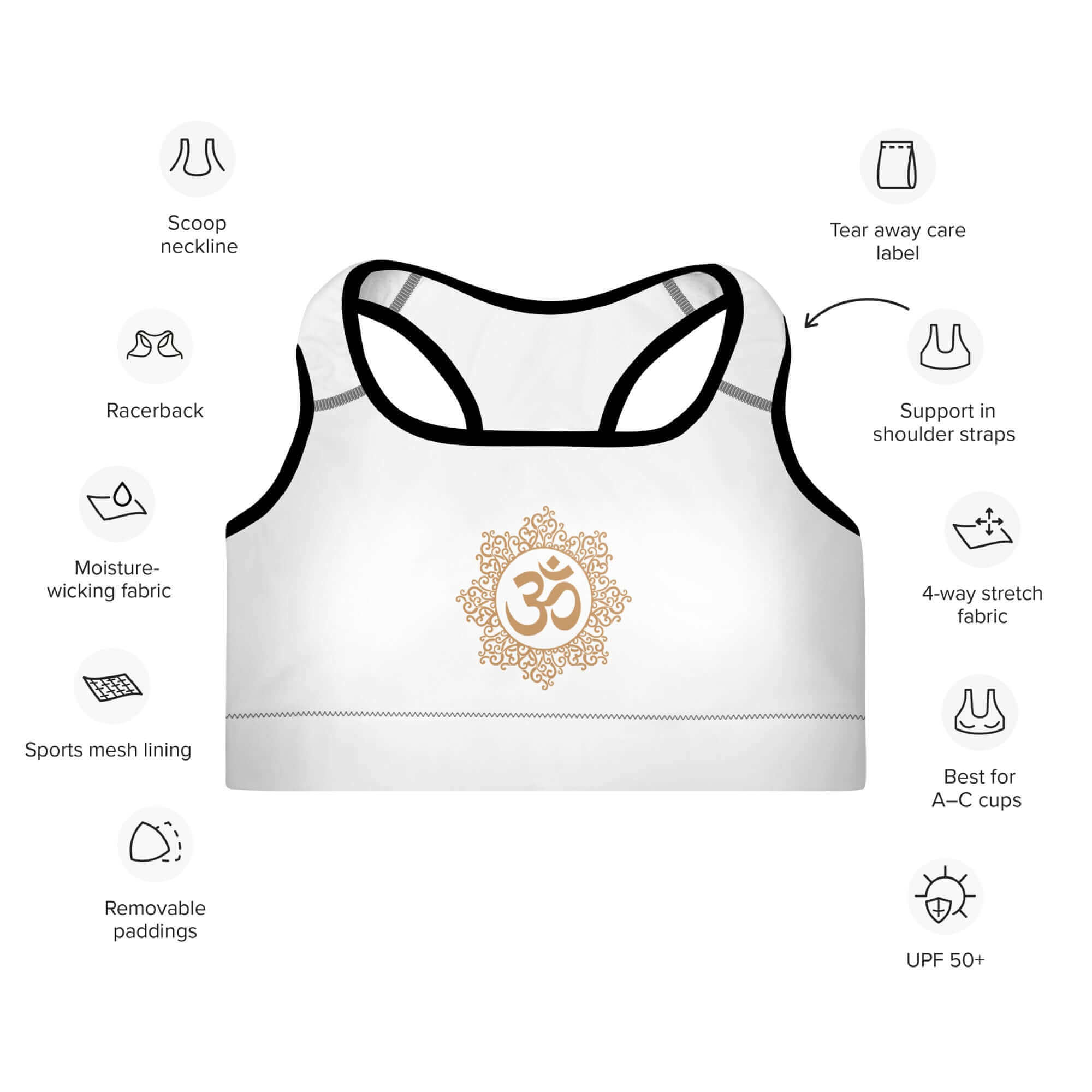 Gepolsterter Sport-BH mit Chakra und OM Zeichen - IRIS AURA SHOP