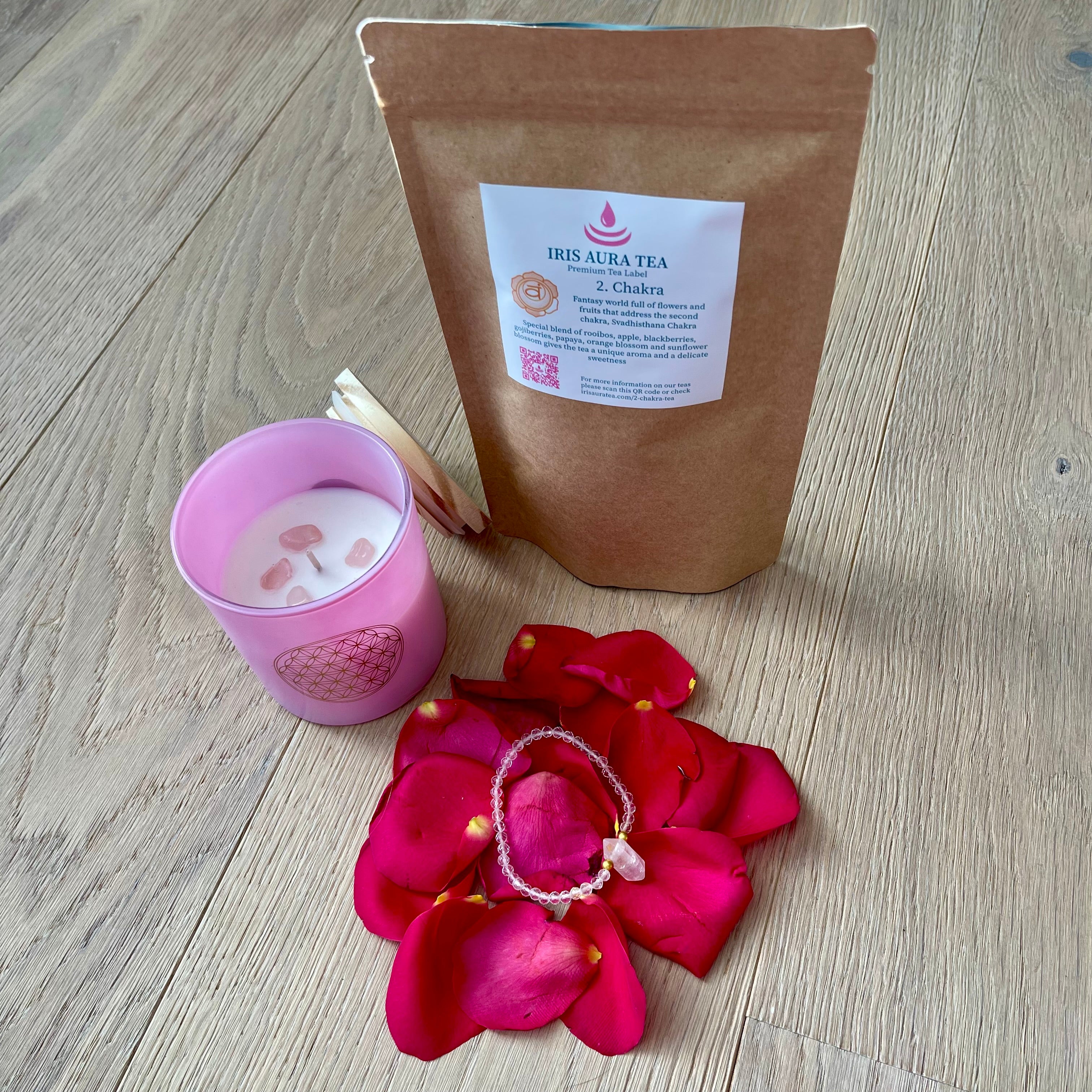 Rose Quartz Bracelet & Harmony Bundle "Love" Candle and 2nd Chakra Tea Blend