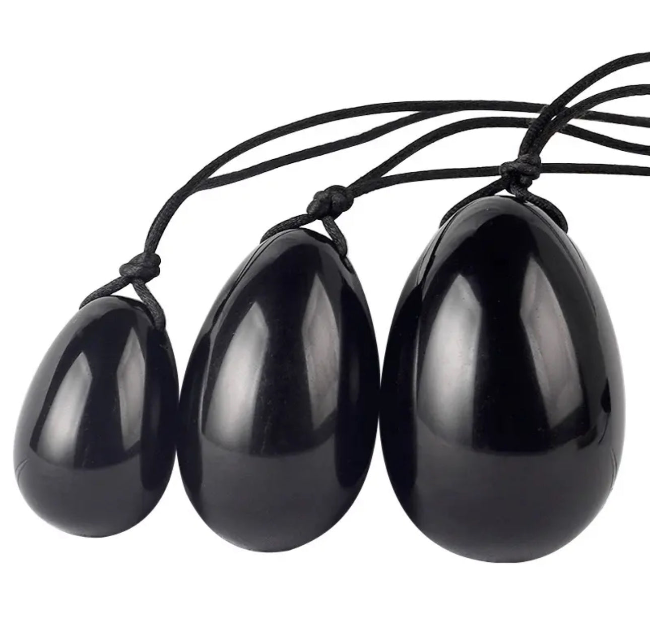 Ensemble d'œufs de Yoni en obsidienne noire : Renforcez votre plancher pelvien avec l'œuf de Yoni naturel (œufs en 3 tailles)
