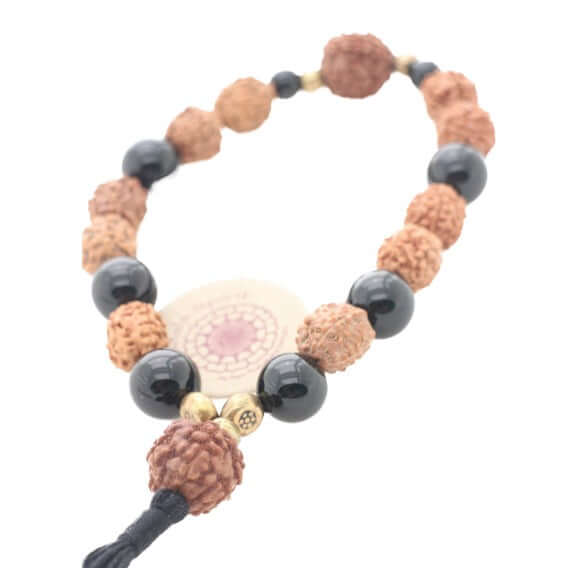 Mala Armband - No Fear mala no tassel - Rudraksha Perlen, Onyx Perlen und Obsidian Perlen - IRIS AURA SHOP