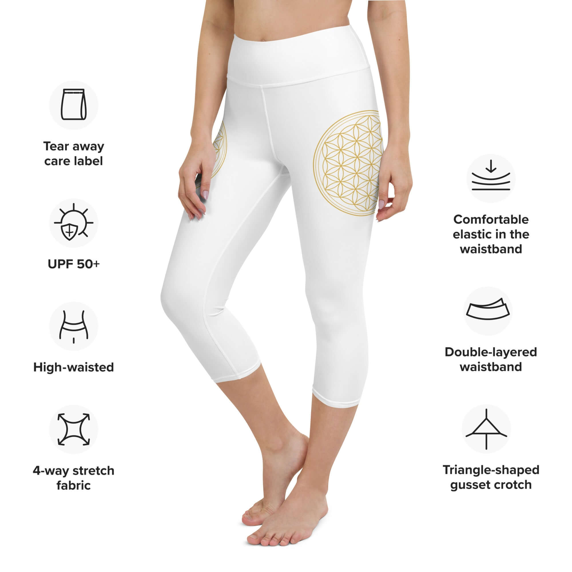 Yoga-Capri-Leggings mit Lebensblume Symbole - IRIS AURA SHOP